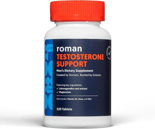 ROMAN Testosterone Support | Daily Nutritional Supplement with Ashwagandha & Magnesium | (120 Tablets)