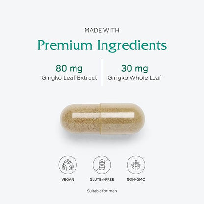 Vitanica Ginkgo Biloba Extract Supports Circulation and Cognitive Health, Standardized to 24% Flavone Glycosides, 6% Terpene Lactones, Vegan, Non-GMO, Gluten Free, 90 Capsules (Ginkgo Pro Logo)