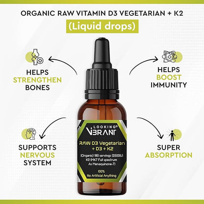 Vitamin D3 + K2 (MK-7) Liquid Drops with MCT Oil & Olive Oil - Vegetarian, Non-GMO, Soy-Free, Gluten-Free, Alcohol-Free, 1 Bottle, 2 Fl Oz (60 ml) - 180 Servings (2500 IU per Serving)
