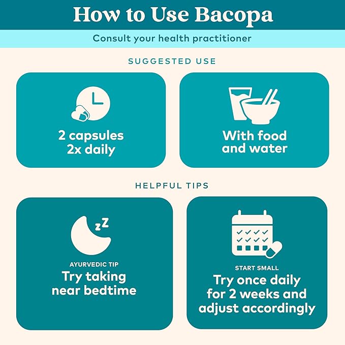 ORGANIC INDIA Bacopa Supplement - Bacopa Monnieri Organic, Brain, Focus, & Memory Support for Women & Men, Ayurvedic Herbs, Non GMO, Fairtrade Certified - 60 Vegan Capsules