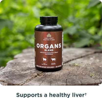 Ancient Nutrition Organ Supplements, Grass-Fed and Wild Organ Complex Capsules, Liver, Heart, Kidney Supports Organ, Cognitive, and Immune System Health, 180 Ct