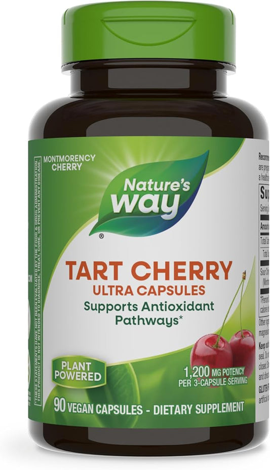 Nature's Way Tart Cherry Ultra Capsules, Montmorency Cherry, Anthocyanins for Antioxidant Support*, 1,200 mg per 3-capsule serving, 90 Vegan Capsules (Packaging May Vary)