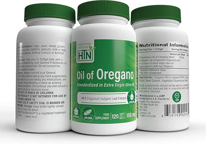 Oil of Oregano 120 Mini-Softgels | Wild Harvested | European 40:1 Origanum Vulgare Equivalent to 600mg Oregano in Extra Virgin Olive Oil | Non-GMO Gluten Free | by Health Thru Nutrition (Pack of 120)