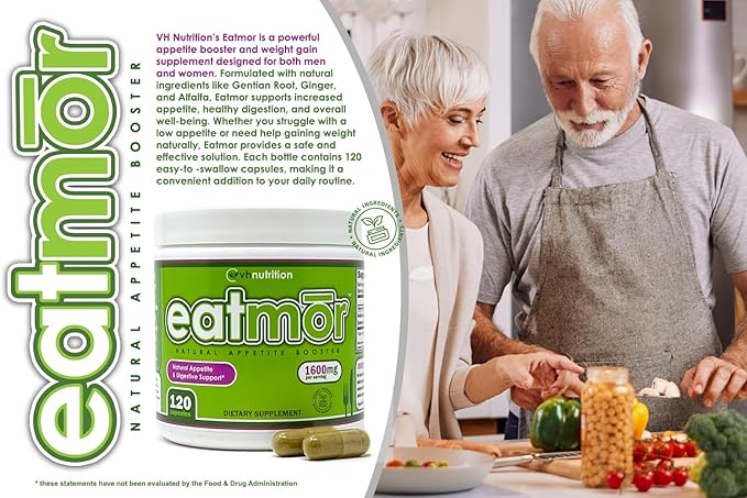 VH Nutrition Eatmor | Weight Gain Pills* for Women and Men | Designed for Women with Gentian, Ginger, Alfalfa | 120 Easy-to-Swallow Capsules