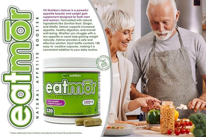 VH Nutrition Eatmor | Weight Gain Pills* for Women and Men | Designed for Women with Gentian, Ginger, Alfalfa | 120 Easy-to-Swallow Capsules