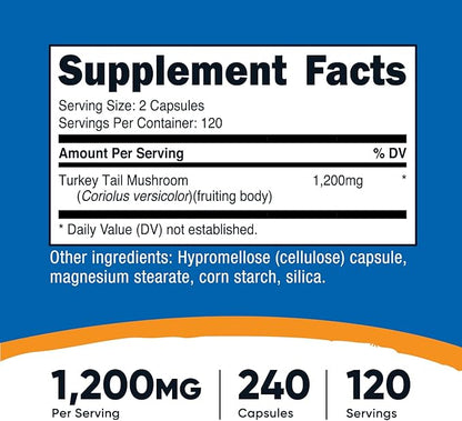 Nutricost Turkey Tail Mushroom Capsules 1200mg, 120 Servings (240 Capsules) - Gluten Free, Non-GMO, and Vegetarian Friendly