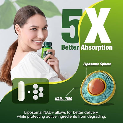 NAD+ Resveratrol Supplement, Liposomal Resveratrol, Quercetin NR Supplement for Anti-Aging, Focus, Energy, 60 Capsules
