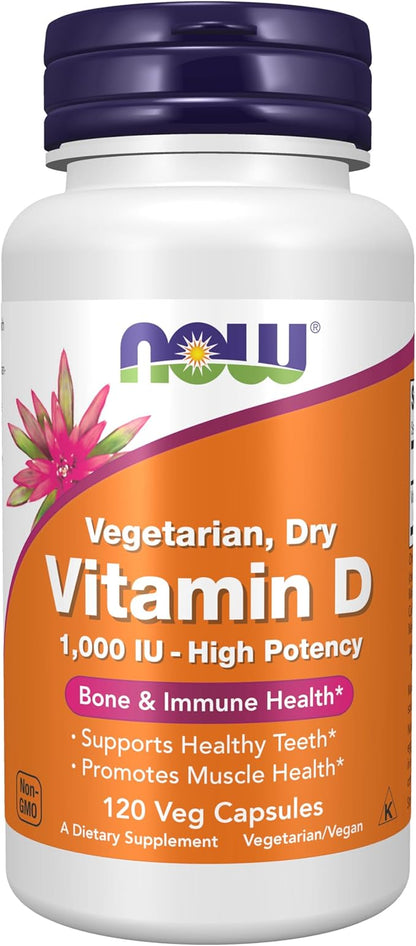 NOW Foods Supplements, Vitamin D 1,000 IU Dry, High Potency, Strong Bones*, Structural Support*, 120 Veg Capsules