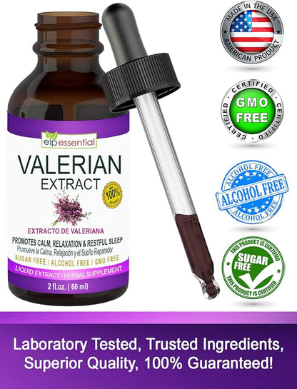 ELP ESSENTIAL Valerian Root Extract Drops | 2 fl oz | Sugar Free, Alcohol Free, Non- GMO Gluten Free Liquid 2 Pack