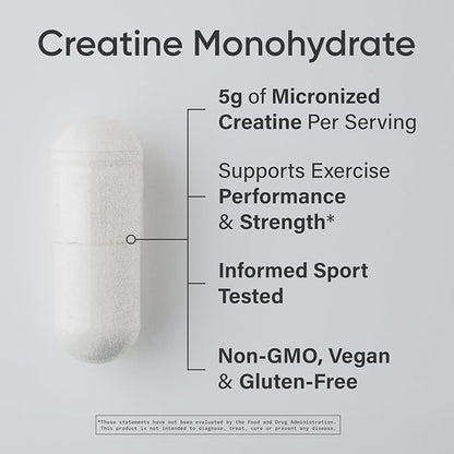 Sports Research® Creatine Monohydrate Capsules - May Support Workout Recovery, Lean Muscle gain, Performance and Strength* - Non-GMO, Vegan Certified - 5g per Servings - 30 Servings