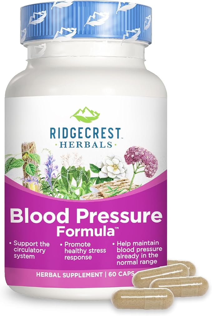Ridgecrest Herbals Blood Pressure Herbal Formula, 12 Herbs, Poria Mushroom, Gastrodia, Gardenia, for Heart, Vascular, Circulation Health (60 Count (Pack of 1))