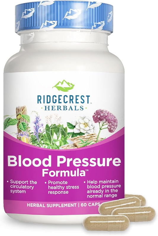 Ridgecrest Herbals Blood Pressure Herbal Formula, 12 Herbs, Poria Mushroom, Gastrodia, Gardenia, for Heart, Vascular, Circulation Health (60 Count (Pack of 1))