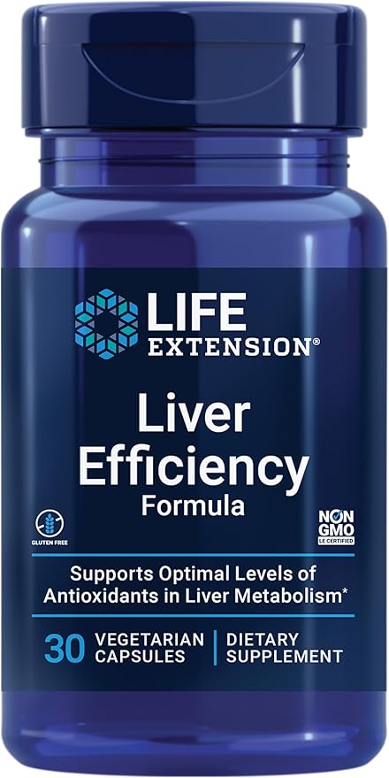 Life Extension Liver Efficiency Formula, Supports Healthy Liver Function at The Cellular Level and Optimal Levels of antioxidants in Liver Metabolism, Gluten-Free, Non-GMO, Vegetarian, 30 Capsules