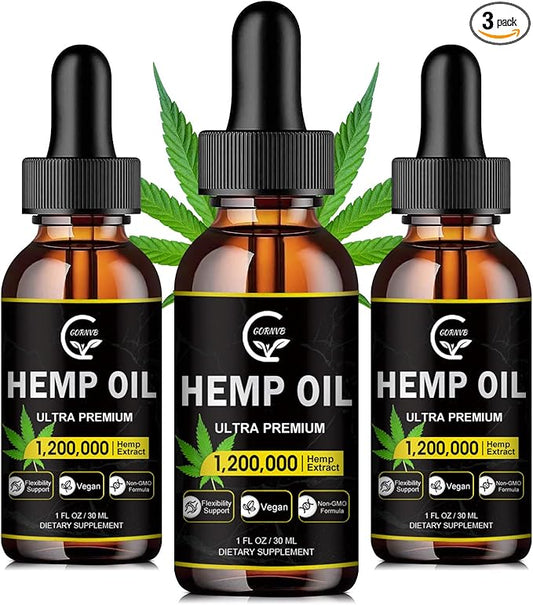(3-Pack) High Potency Hemp Oil - Maximum Strength, Immune System Support, Focus Calm, Relaxation, Mood, Pure Extract, Organic, Vegan, Non-GMO