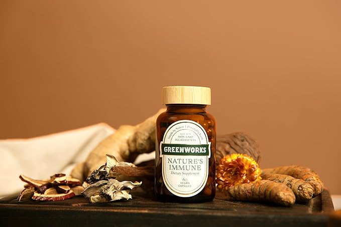 Greenworks Nature's Immune - Advanced Daily Immune Support with Elderberry, Echinacea, Ginger, Turmeric, Oregano, Turkey Tail, Reishi & Maitake - Organic, Vegan, Non-GMO (30 Servings)