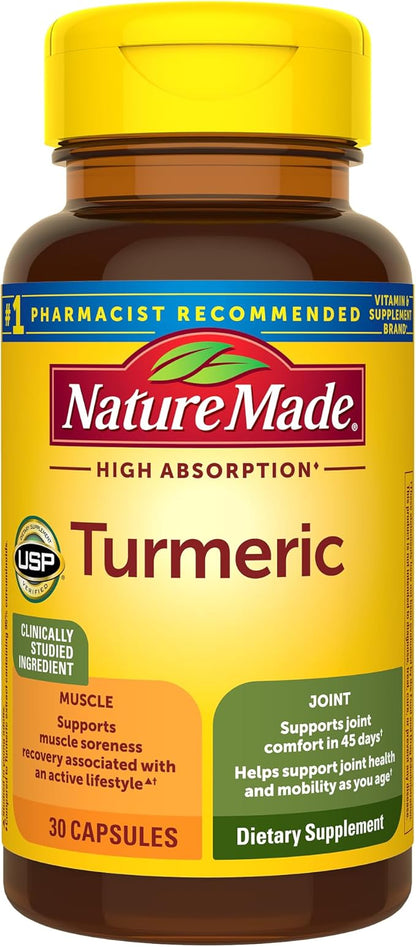 Nature Made High Absorption Turmeric Curcumin Capsules, Turmeric Supplement, Muscle and Joint Support Supplement, 30 Capsules, 30 Day Supply