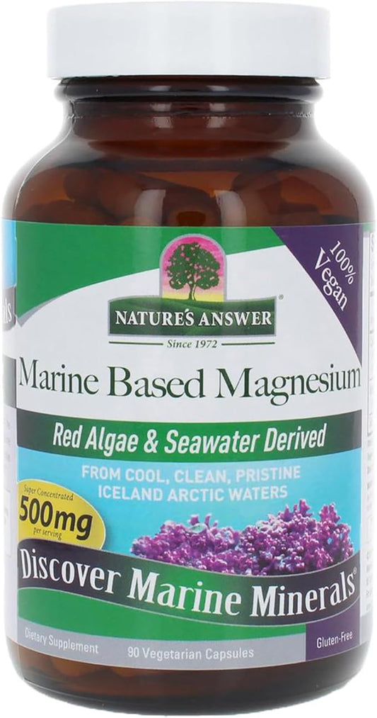 Nature's Answer Marine Based Magnesium, Super Concentrated 500mg | Plant Based | Red Algae & Seawater Derived | Alcohol-Free & Gluten-Free | Vegetarian Capsules 90ct