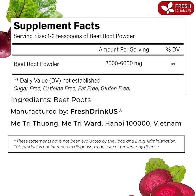 FRESHDRINKUS, Premium 42oz Beet Root Powder, 100% Natural and Pure from Beet Root, Beetroot Powder Perfect for Smoothies, Energy Booster, Soups and Sauces. No Additives, No Gluten, No Sugar, Vegan