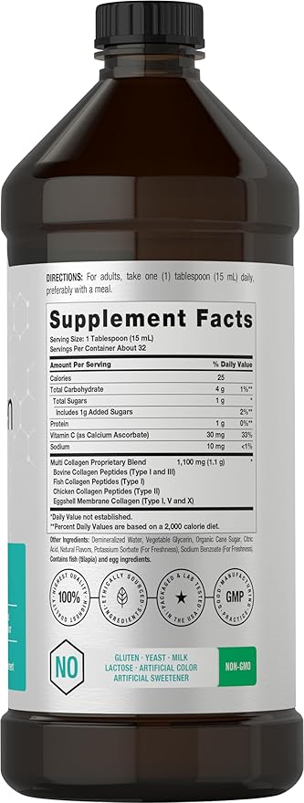 Horbaach Multi Collagen Protein 16 fl oz | Fruit Flavor | Liquid Collagen Peptides | Type I, II, III, V, X | Non-GMO, Gluten Free Supplement