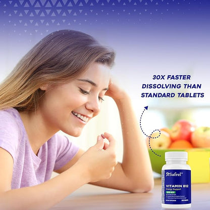 Safrel Vitamin B12 1000 mcg per Tablet, 200 Days Supply, Provides Energy, Metabolism and Nervous System Health Support | Vegan, Gluten Free and Dye Free | Made in USA