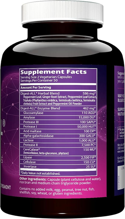 MRM Nutrition Digest-All ® | Digestive Enzymes | Improved Digestion and Absorption | Lactase + Amylase + Lipase| May Help with Bloating and Gas| 100% Vegetarian | Gluten-Free | 50 Servings
