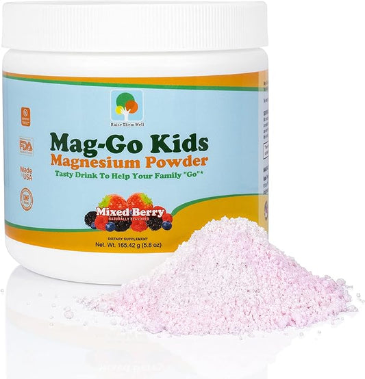 Mag-Go Kids Magnesium Powder | Constipation Relief (Mixed Berry) | 90 Servings per Tub
