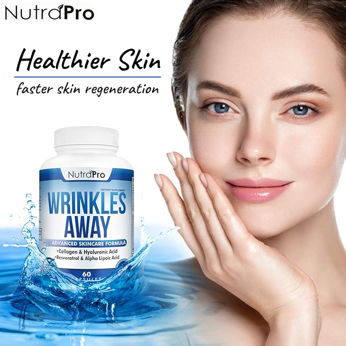 NutraPro Anti Wrinkle and Ageless Skin Vitamins - Dermal Repair Complex for Skin Repair with Collagen & Resveratrol & Alpha - Lipoic Acid & Hyaluronic Acid Supplement to Renew Skin