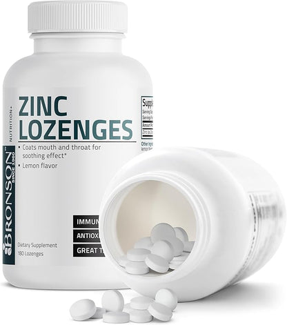 Bronson Zinc Lozenges Antioxidant & Immune Support Supplement Lemon Flavored, 180 Chewable Tablets