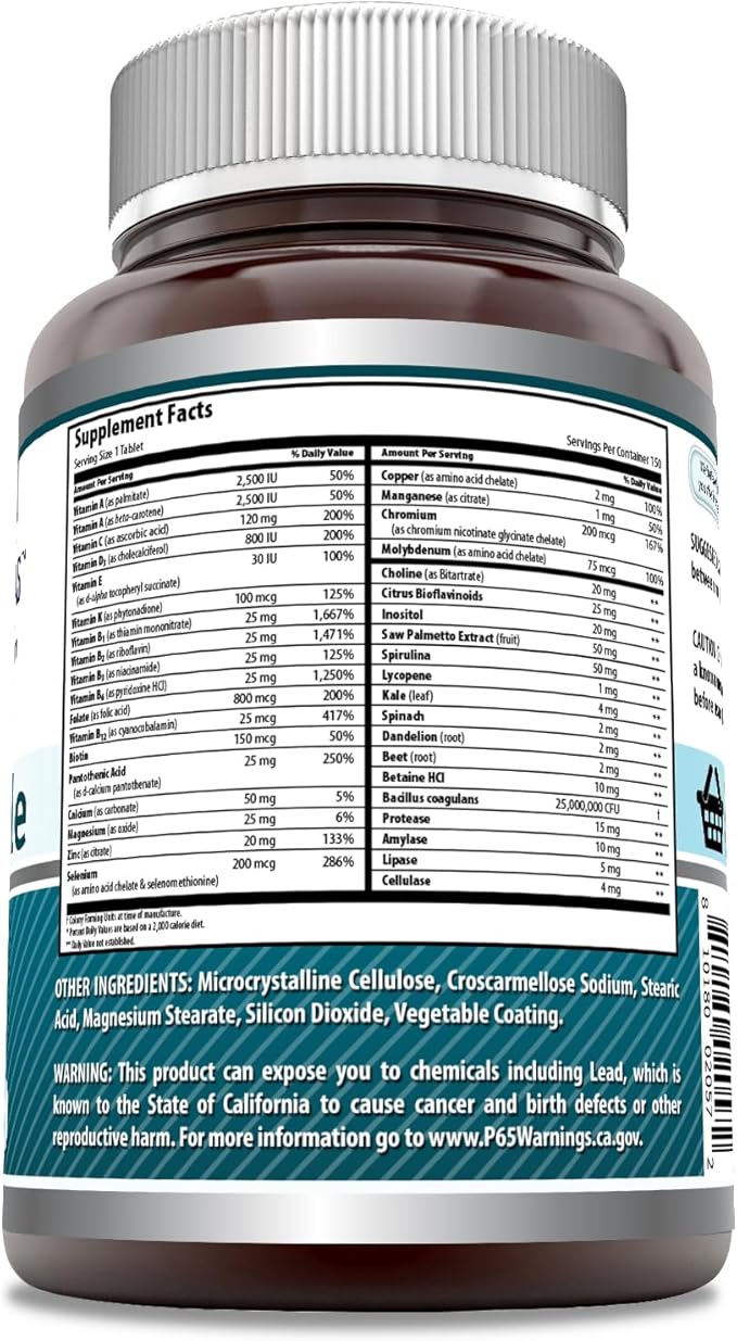 Amazing Formulas Men's One Multiple 150 Tablets | Multivitamin Supplement for Men | Perfect Blend of Vitamins, Minerals, 25 Million CFU Probiotics & More | Made in USA