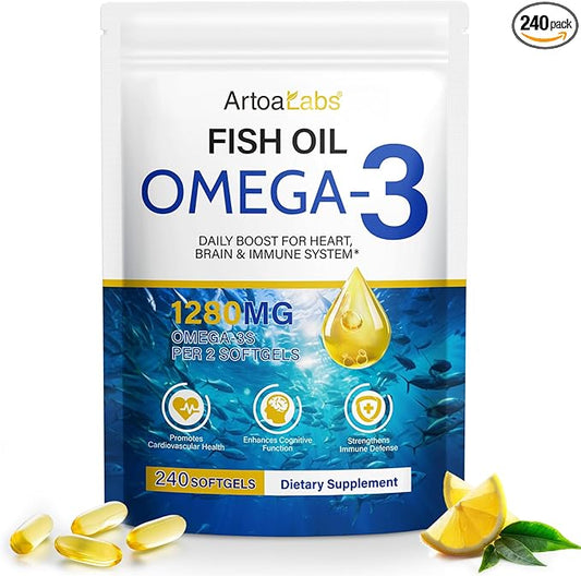 Fish Oil Softgels,Fish Oil Omega 3 Supplements Fatty Acids Including EPA and DHA for Women Men,240 Softgels