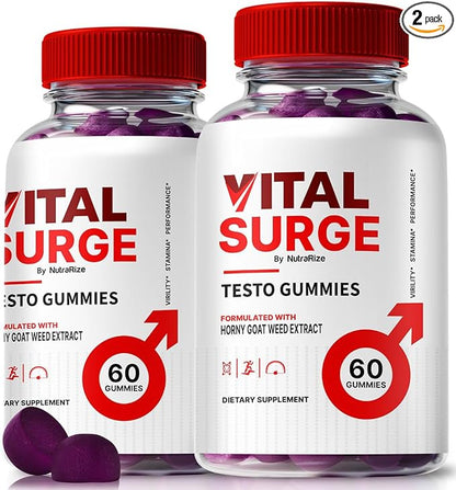 (Pack of 2 Vital Surge Testo Gummies, Premium ME Gummies Detox Easy to Chew, Supports Performance & Overall Well-Being, Official Gomitas Reviews (120 Gummies)