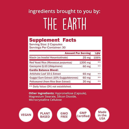 Red Yeast Rice with CoQ10 Supplement 1200 mg - Supports Cholesterol Balance, Heart Health & Circulation - Antioxidant Support with Coenzyme Q10 - Non-GMO, Vegan, 60 Ct