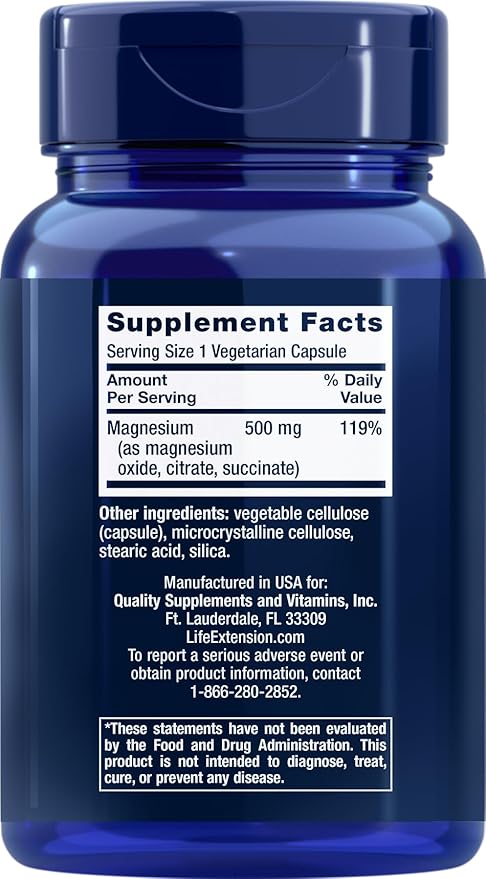 Life Extension Magnesium 500 mg, 100 Vegetarian Capsules (Pack of 3)