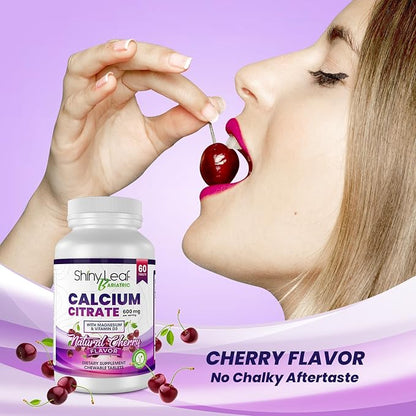 Shiny Leaf Bariatric Calcium Citrate Chews - 600mg, with Vitamin D 3 Plus Magnesium - Chewable Supplements for Women and Men, Bariatric Patients Vitamins for Bone and Joints Health, 120 Count, Cherry