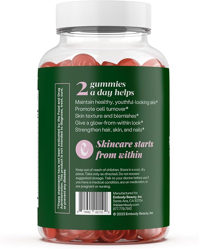 Embody Multivitamin Retinol Gummy - 180 Count, Strawberry Flavor - Vitamin A Supplement for Anti-Aging, Acne, and Clear Skin - Glowing and Youthful Hair, Skin and Nails - Biotin, Vitamin C