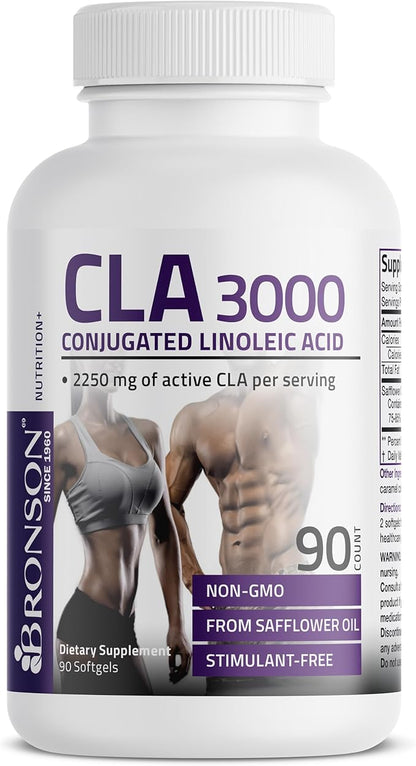 Bronson CLA 3000 Extra High Potency Supports Healthy Weight Management Lean Muscle Mass Non-Stimulating Conjugated Linoleic Acid, 90 Softgels