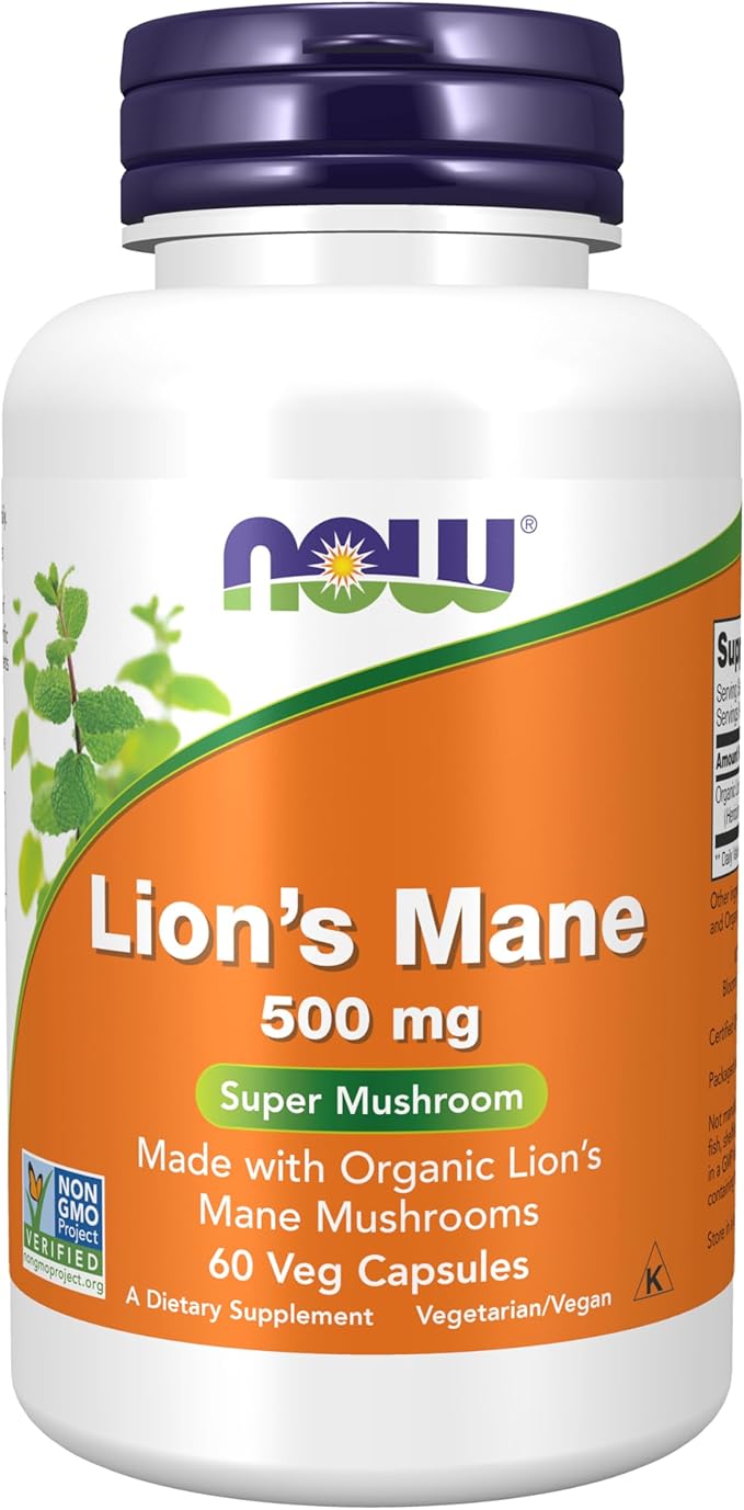 NOW Foods Supplements, Lion's Mane 500 mg, Super Mushroom, Made with Organic Lion's Mane Mushrooms, 60 Veg Capsules