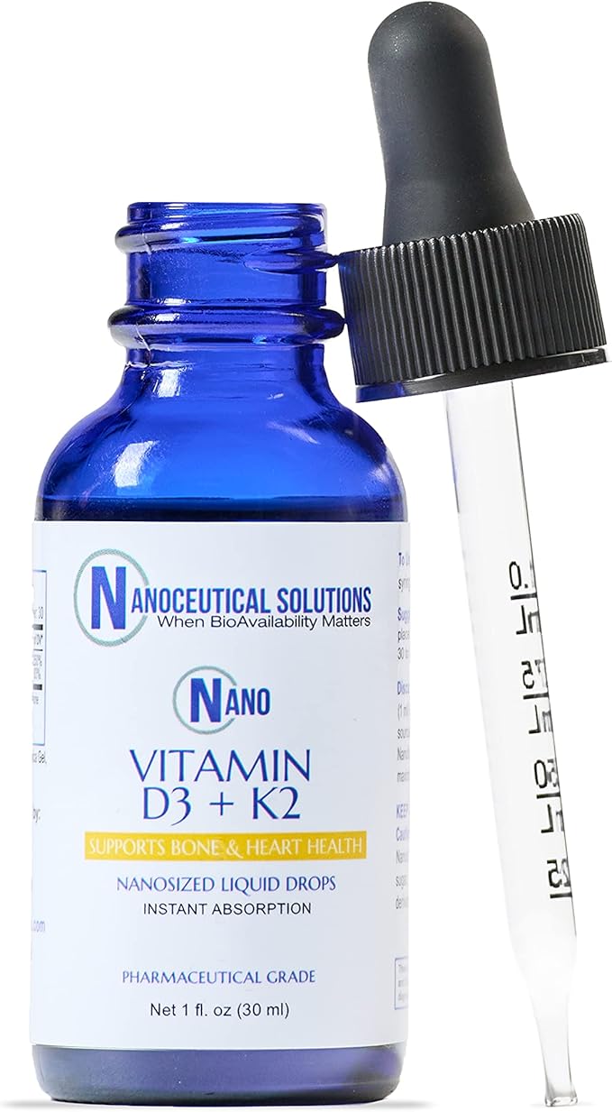 Nano Vitamin D3+K2 Nanosized Liquid Particles | Rapid Absorption | 5000 IU Potent Formulation - 1Fl Oz | Non-GMO, Gluten Free | Supports Bone, Joint, Heart & Immune Health