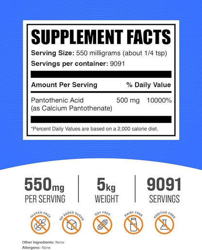 BulkSupplements.com Vitamin B5 Powder - as Calcium Pantothenate, B5 Vitamins - Gluten Free, 500mg of Vitamin B5 Pantothenic Acid per Serving, 5kg (11 lbs) (Pack of 5)