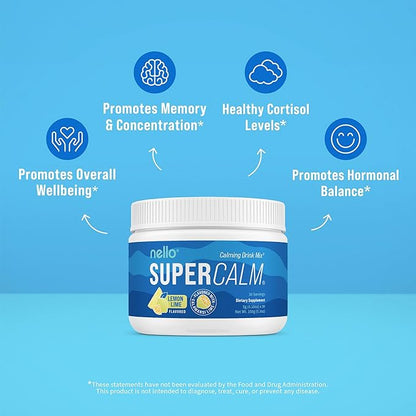 Supercalm Powdered Drink Mix, Lemon Lime, L Theanine, Ksm-66 Ashwagandha, Magnesium Glycinate, Vitamin D 3, Supplements for Relaxation & Focus, Natural, No Sugar, Non GMO, 30 Srvgs