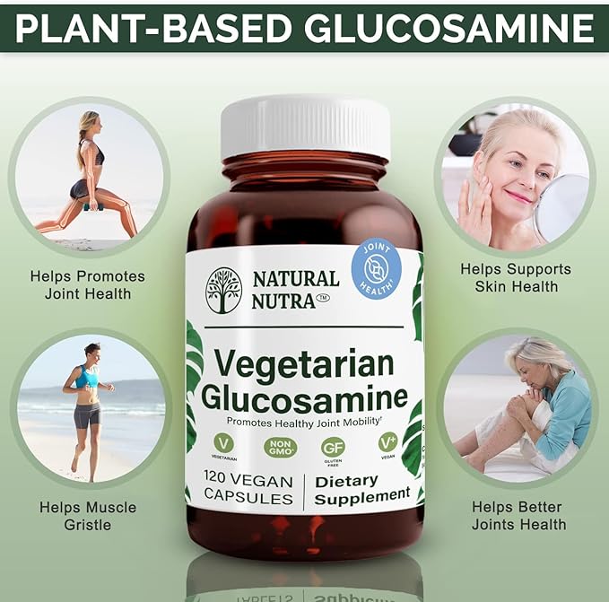 Natural Nutra Vegan and Vegetarian Glucosamine Hydrochloride for Men and Women, Kosher, Shellfish Free, Plant Based, Joint Support Supplement, Helps Joints Health & Mucles Gristle, 750mg, 120 Capsules