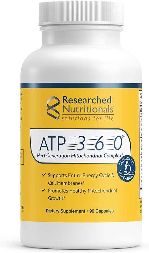 Researched Nutritionals ATP 360 Mitochondrial Supplements - ATP Supplements with Coq 10 & Vitamins for Energy Support - Help Repair Mitochondrial Membranes (90 Capsules)