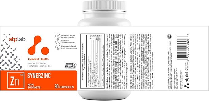 ATP LAB Synerzinc 90 caps - Vegan Zinc Supplement for Men and Women - Zinc Mineral Supplements - Healthy Skin - Zinc Vitamins for Adults
