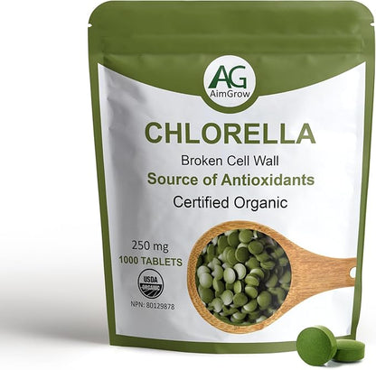 1000 Tablets, Organic Chlorella Tablets with Broken Cell Wall, 250mg