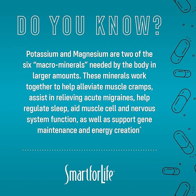 SMART FOR LIFE Magnesium Potassium Supplement – High Absorption Magnesium Complex – Magnesium and Potassium for Vascular Health, Leg Cramps, Magnesium for Sleep – Gluten-Free - 30 Vegan Capsules