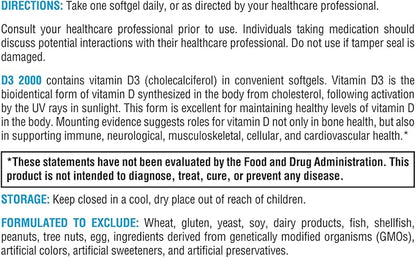 XYMOGEN D3 2000 - Bioavailable Vitamin D3 2000 IU (50 mcg) - High Potency Vitamin D Supplement to Support Immune Health, Bone + Heart Health (120 Gelatin Softgels)