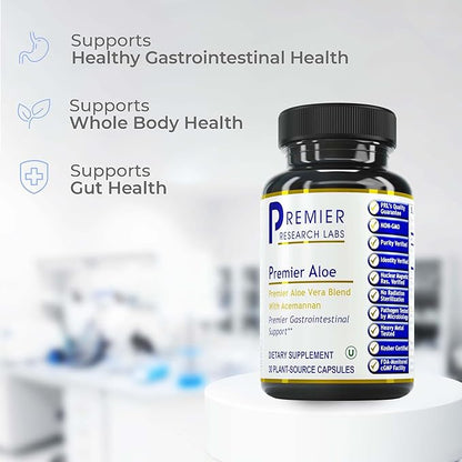 Premier Research Labs Premier Aloe - Aloe Vera Capsules, Aloe Vera Supplement, Acemannan, Aloe Pills for Digestive Health & Immune Support, Aloe Gel Extract Caps - 30 Vegetarian Capsules