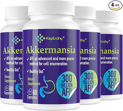 GLP-1 Supplement - 300 Billion AFU Akkermansia Probiotic for Women & Men, Akkermansia Muciniphila for GLP-1 Production, Digestive, Gut, Immune Health, Enhances Gut Digestive Lining function, 4 Pack