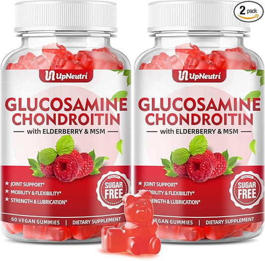 Sugar Free Glucosamine Chondroitin Gummies, Extra Strength 1500mg Glucosamine with Chondroitin MSM & Raspberry & Turmeric, Joint Support Supplement for Men & Women Joint Health