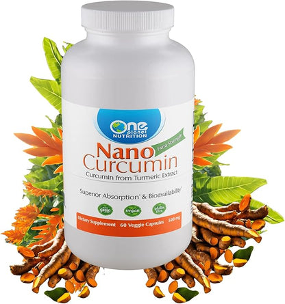 Nano Curcumin 500 mg Veggie Capsules (60 Servings), Nano for High Absorption, Supports Overall Wellness, Non-GMO, Vegan, Gluten-Free